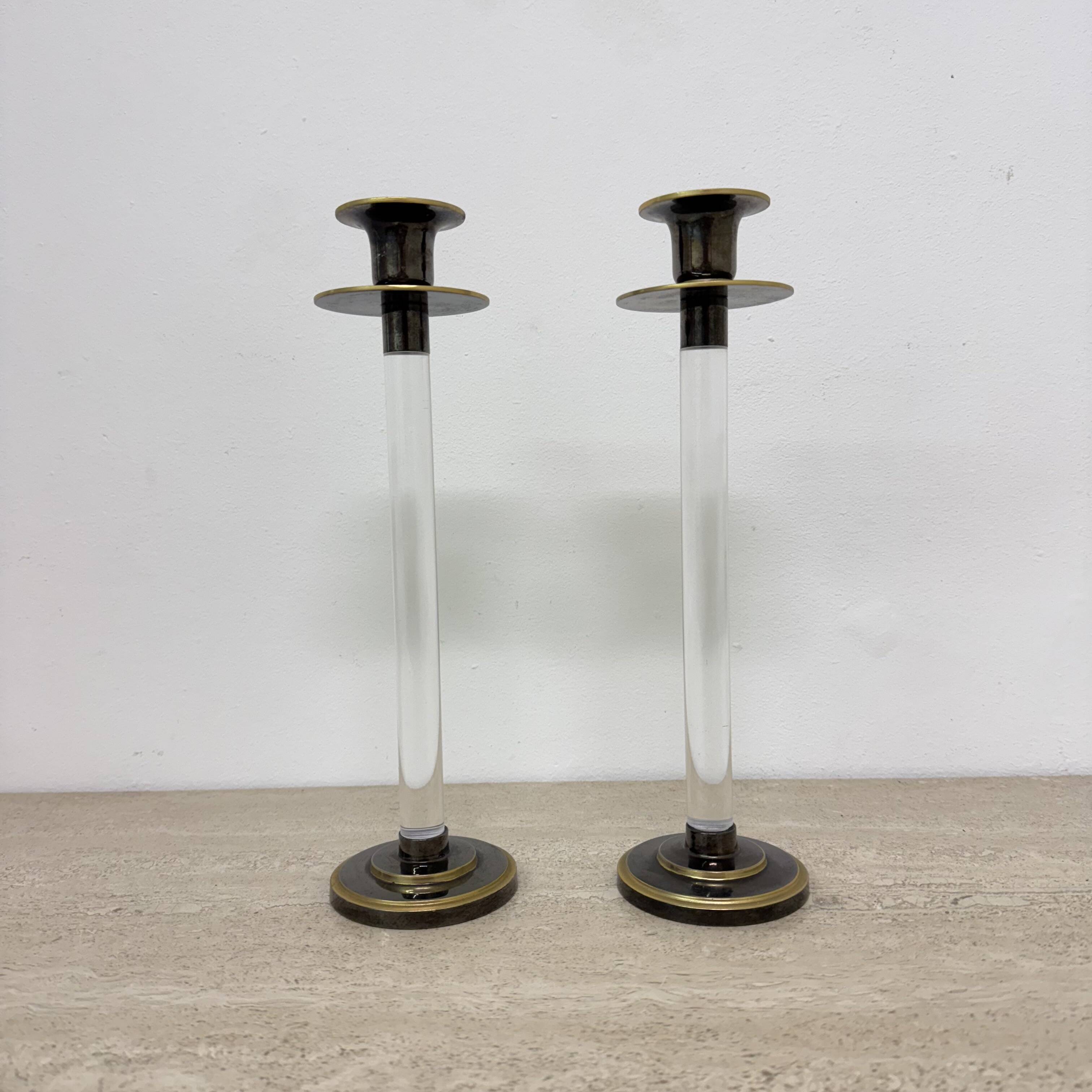 Set of 2 Caravell lucite candle sticks, 1970’s