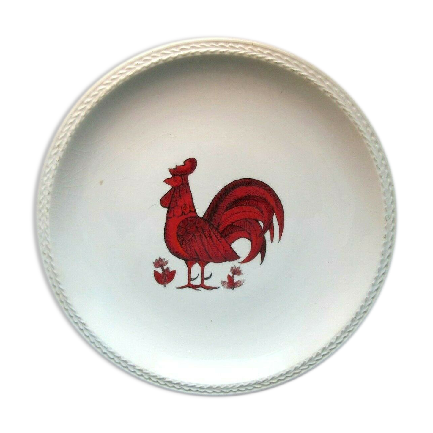 Plate faiencerie de france: red rooster