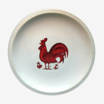 Plate faiencerie de france: red rooster