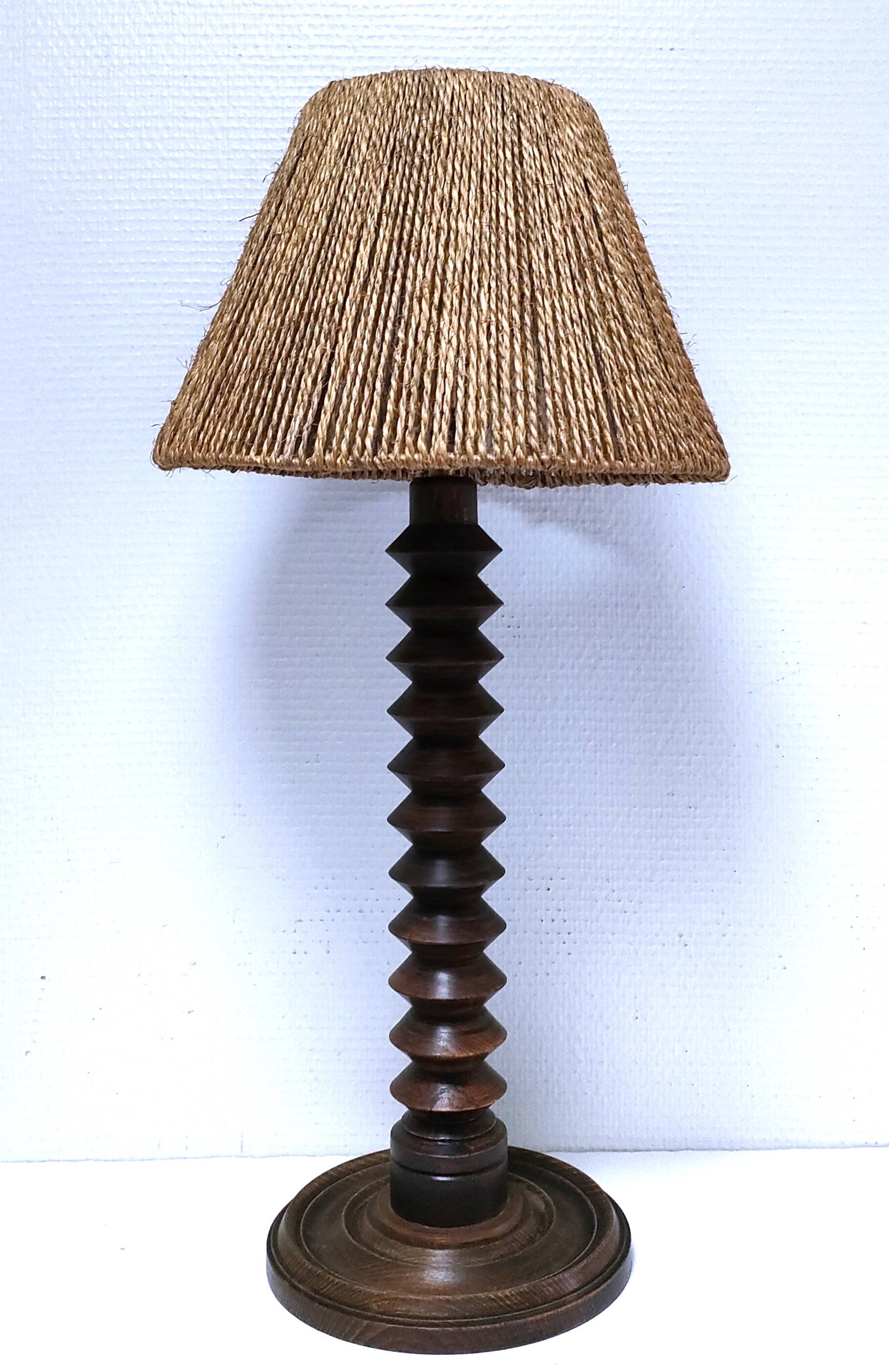XL turned wooden lamp base H.47 cm 1950s design