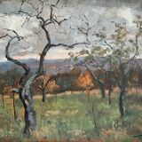 Tableau « Paysage arboré » , Huile sur panneau