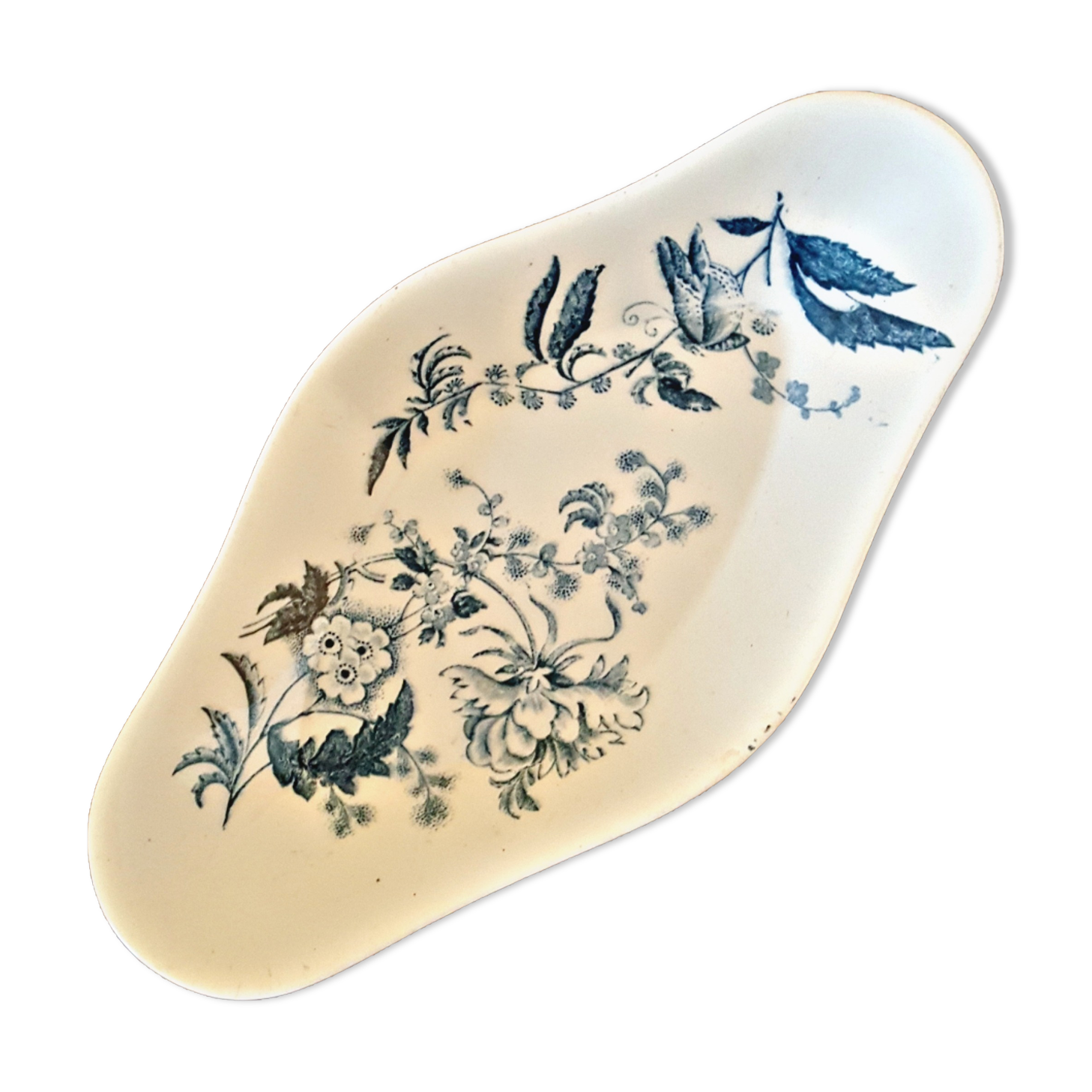 Ravier in longwy earthenware model Ycno blue floral decoration