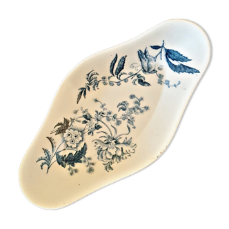 Ravier in longwy earthenware model Ycno blue floral decoration