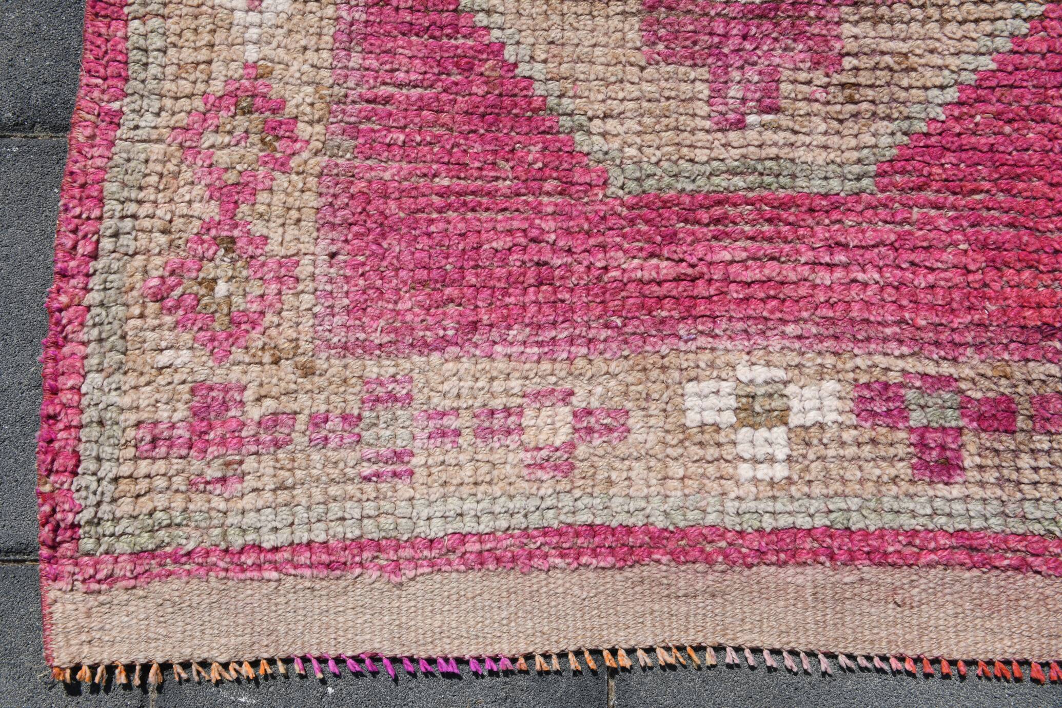 Tapis de Couloir Anatolien Fuchsia, Motifs Géométriques Vintage, 94x324 Cm