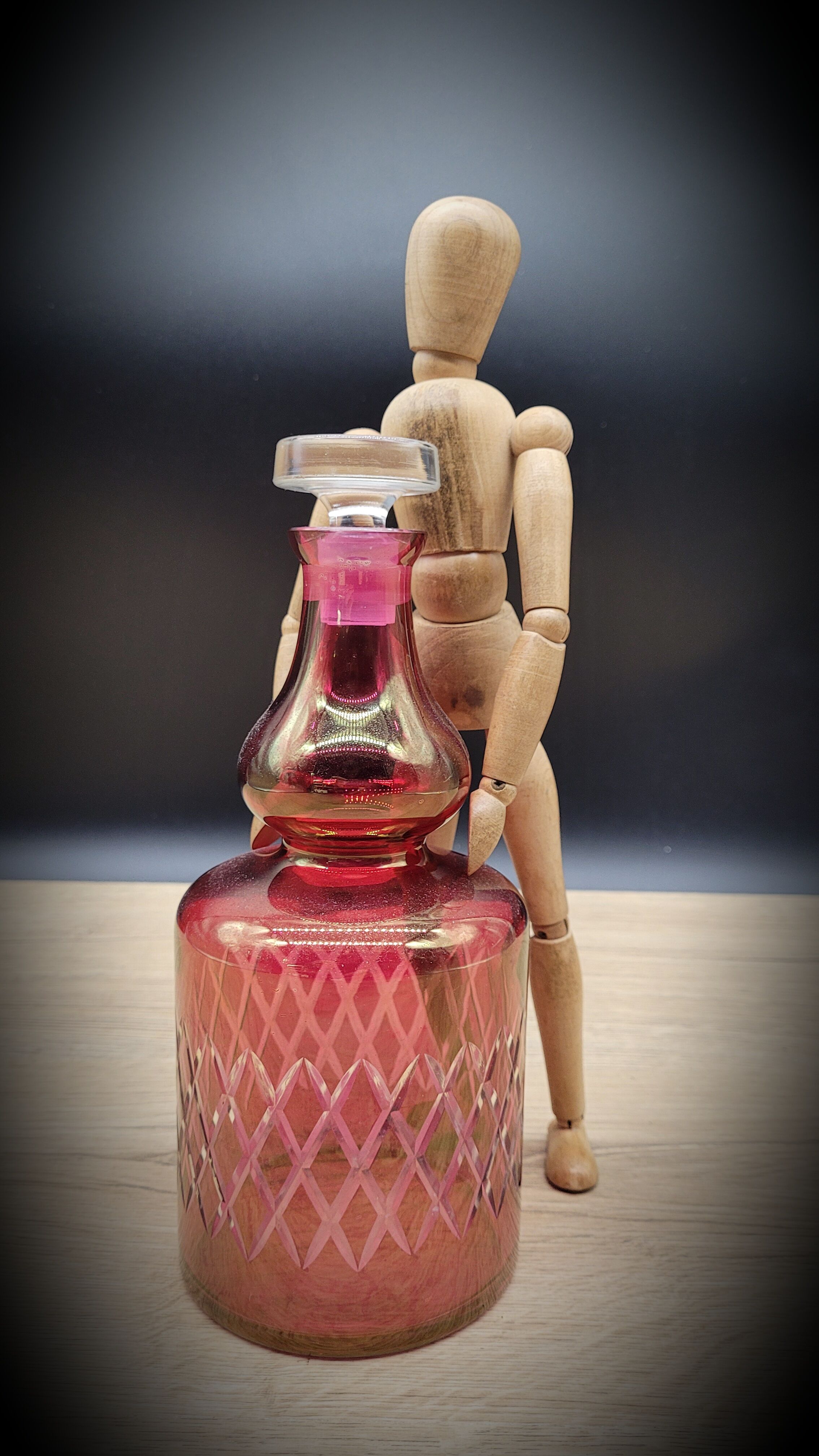 Red chiseled decanter