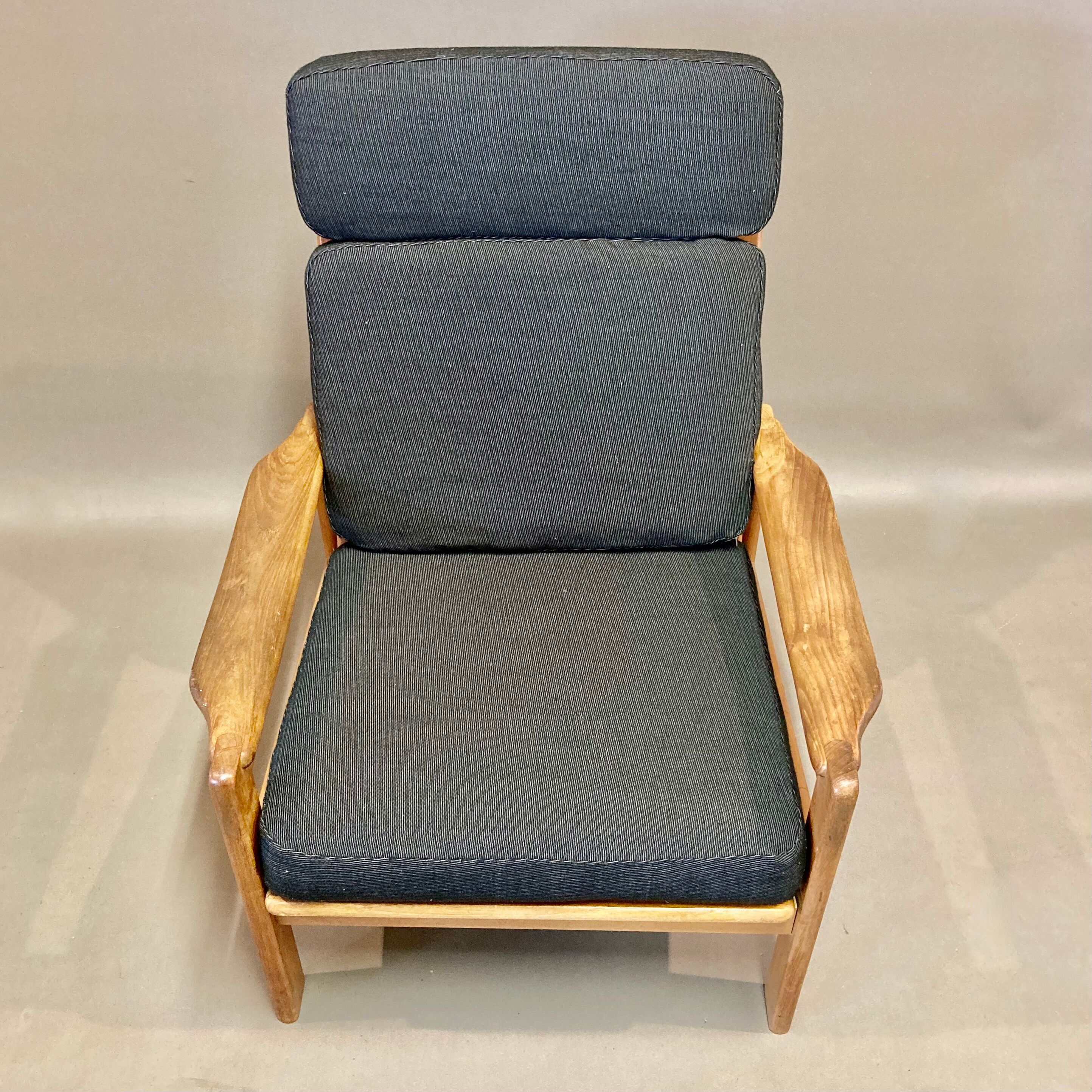 Teak and linen armchair Scandinavian design 1950.