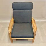 Teak and linen armchair Scandinavian design 1950.