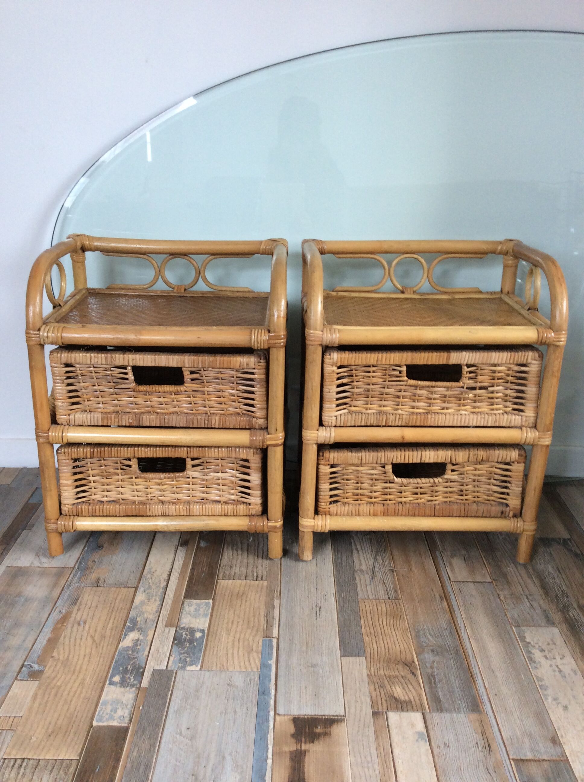 Pair of rattan bedside tables from the 70s