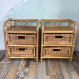 Pair of rattan bedside tables from the 70s