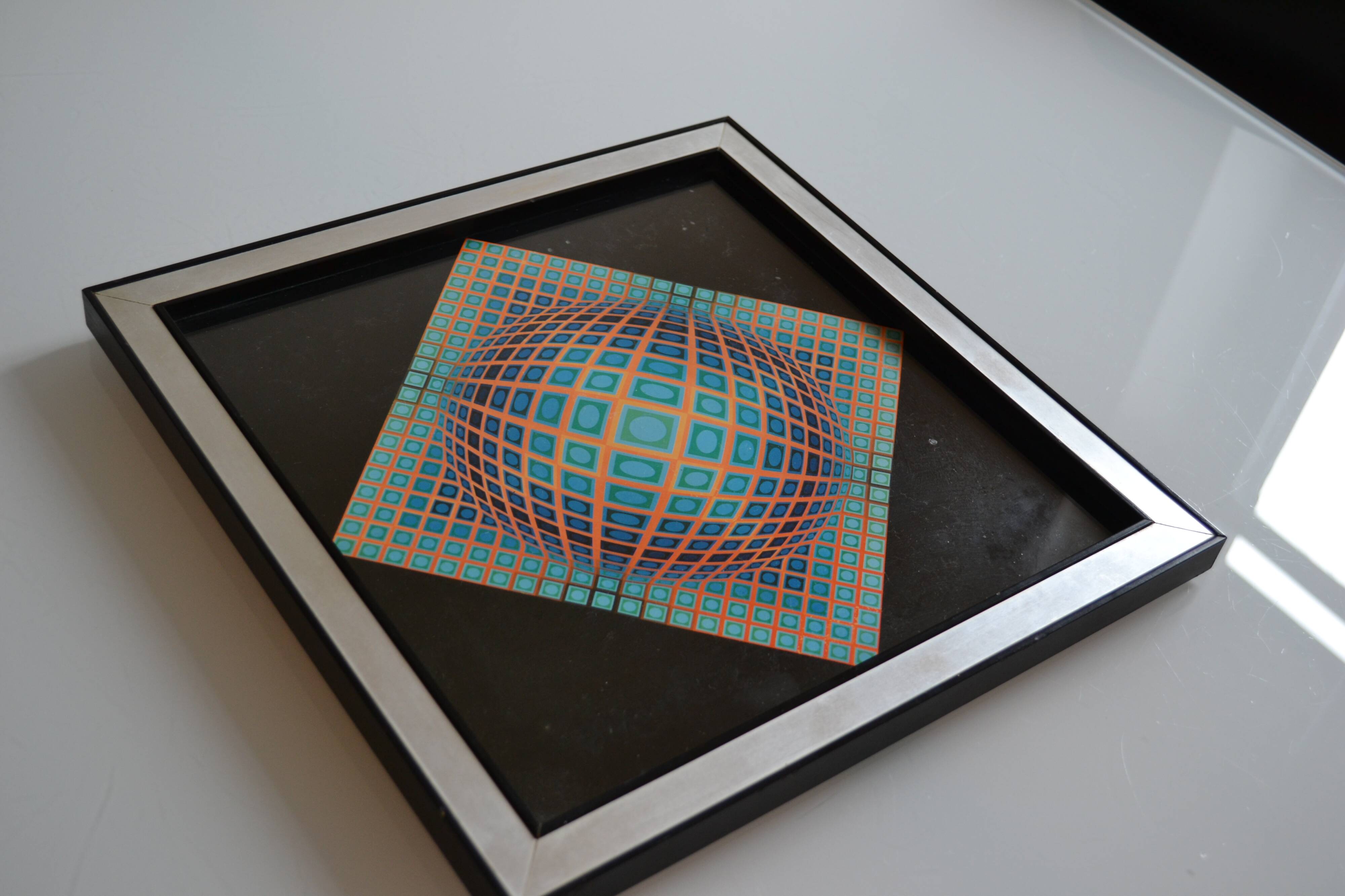 Victor vasarely impression offset annees 70 + cadre alu d'epoque