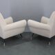 Pair of Italian mid-century boucle armchairs, iron & brass legs, 1950s