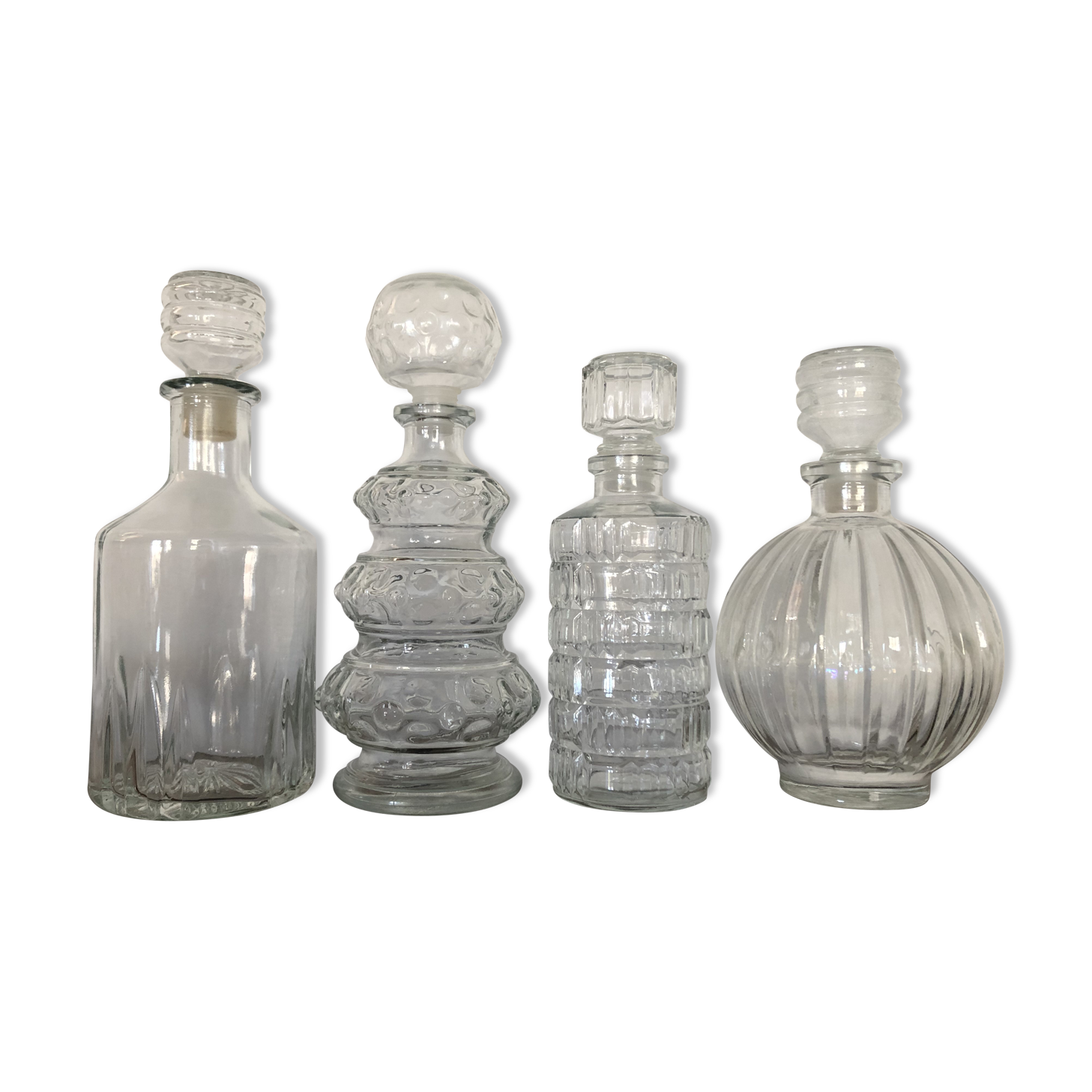 Lot 4 vintage decanters mismatched