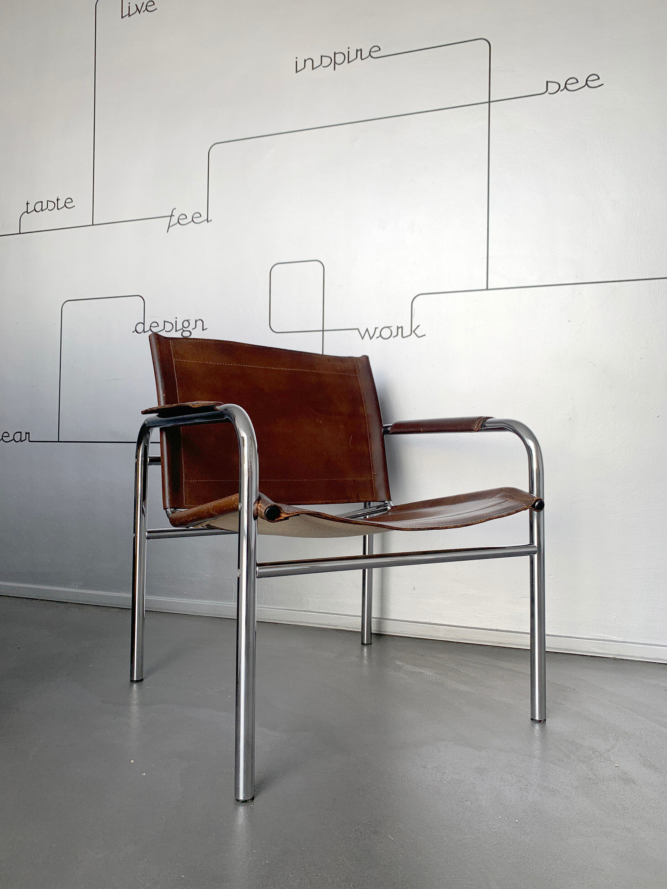 'Klinte' armchair for Ikea, chrome & leather design Tord Bjorklund 1970s chair