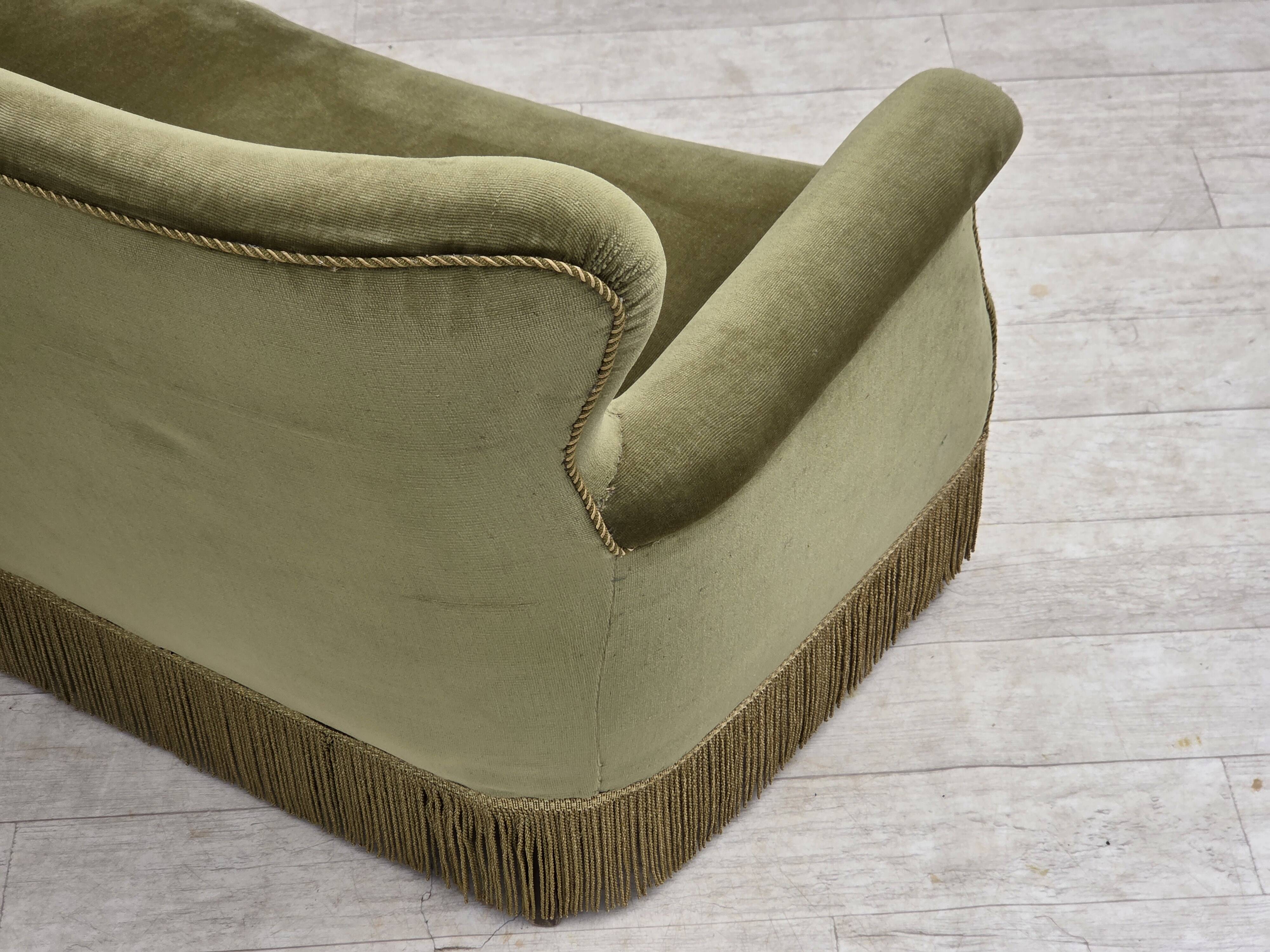 1970s, Danish 2-seater sofa, light green furniture velour.