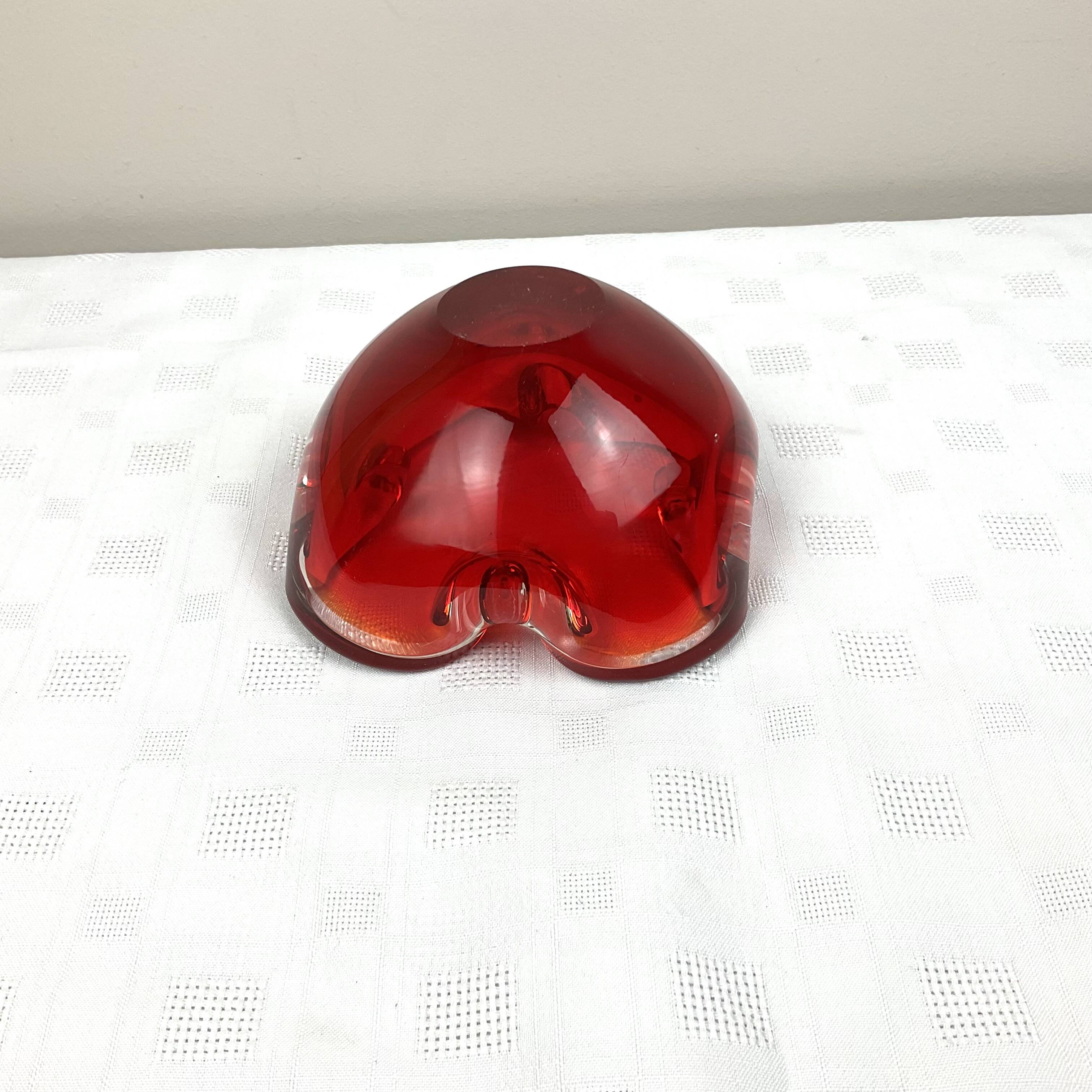 Vintage Murano style solid red glass ashtray