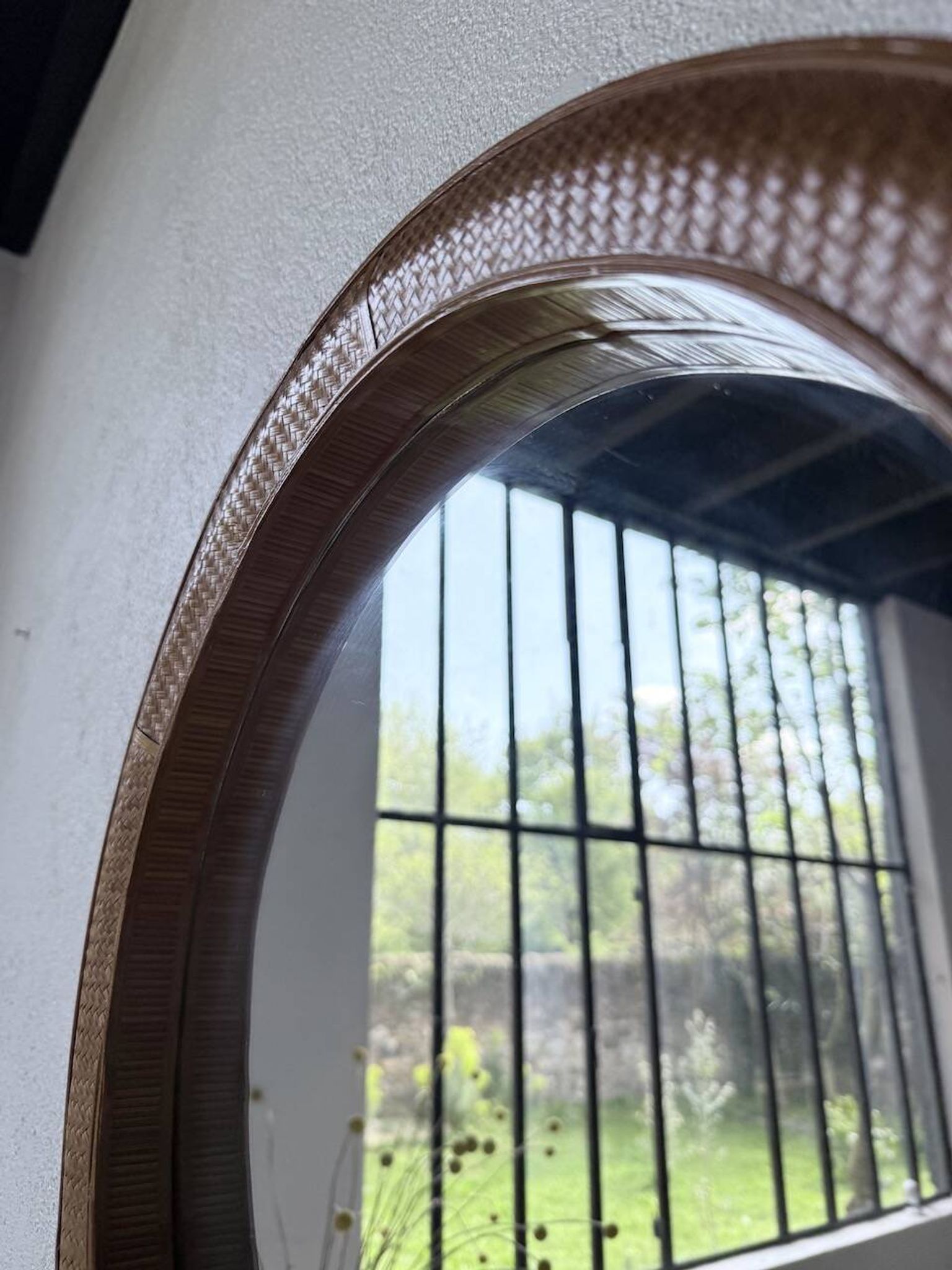 Woven wicker round mirror 1960