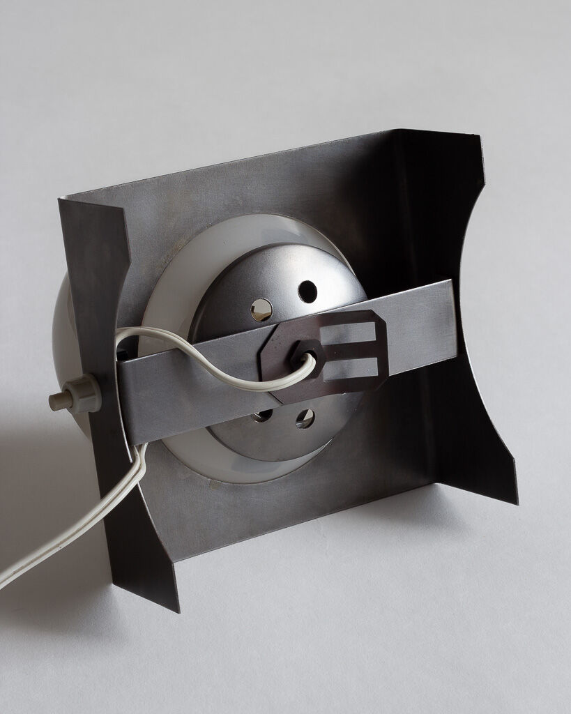 Wall lamp or table lamp in steel and opaline, France, 80s