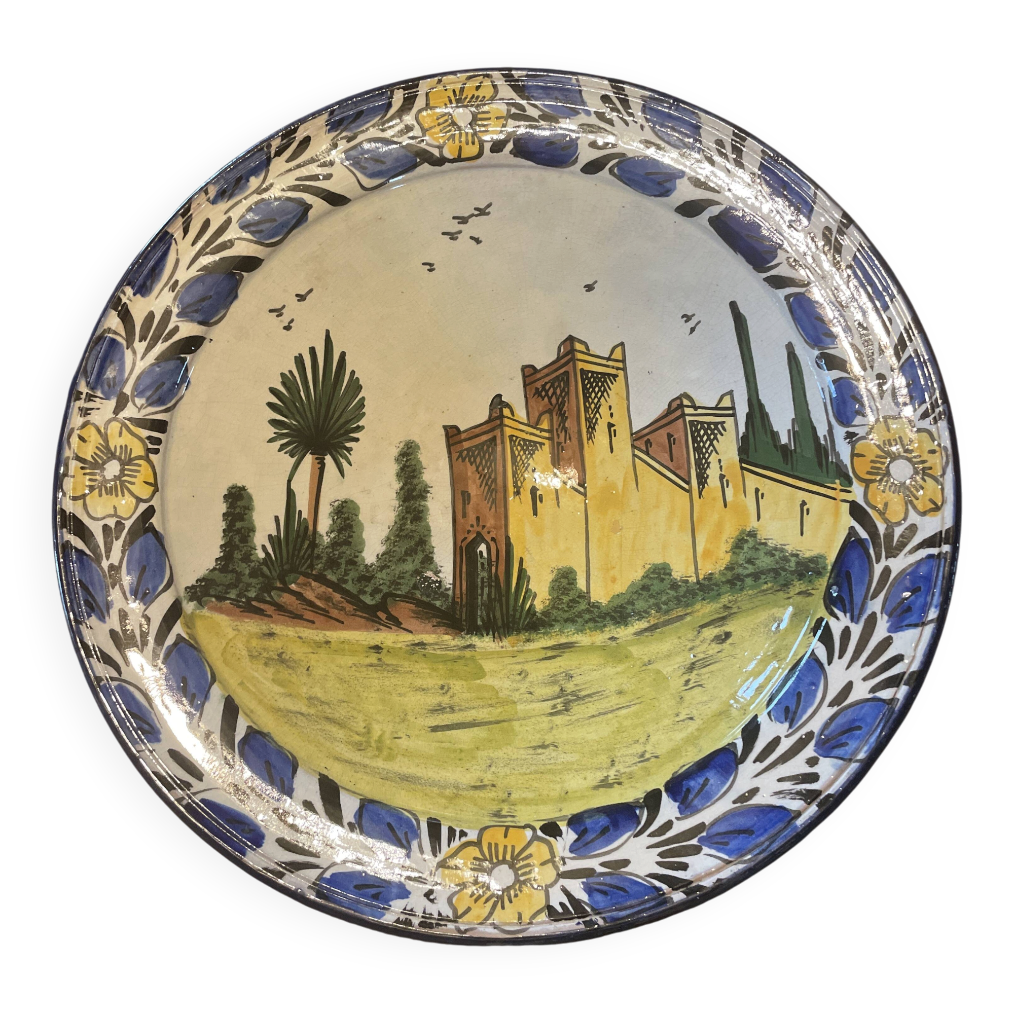 Large Moroccan Deep Plate Safi Signed