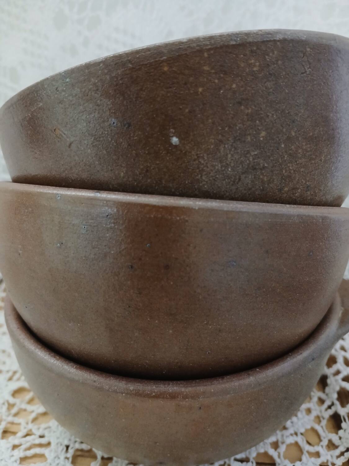 3 antique stoneware bowls