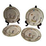 4 Moustiers Longchamp dessert plates. Hand-painted. 1986