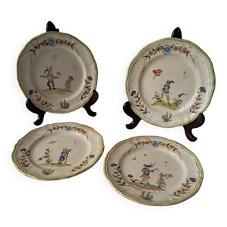 4 Moustiers Longchamp dessert plates. Hand-painted. 1986