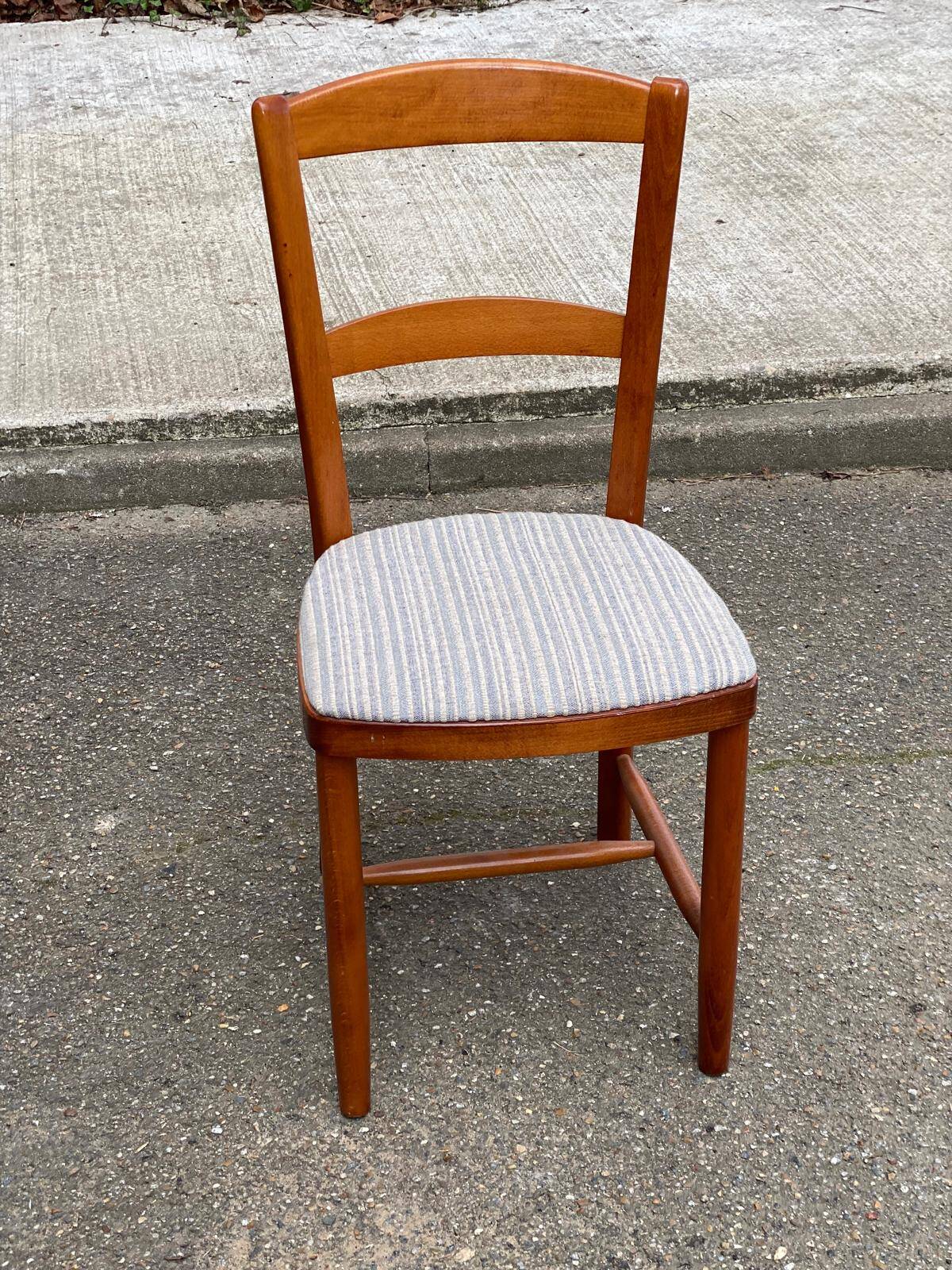 Scandinavian chair Baumann 88 solid beech wood and beige blue wool.