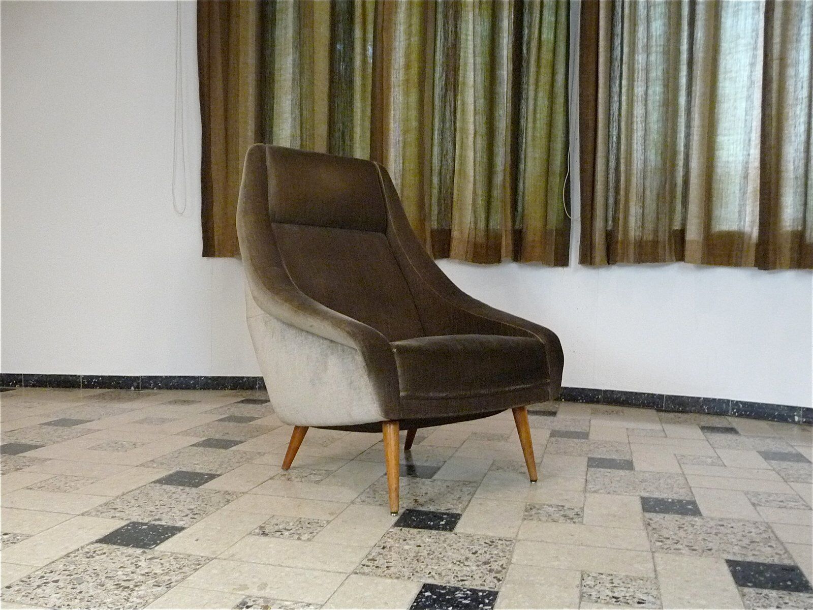 Mid-century mohair velvet high-back easy chair, Italy 1950s
