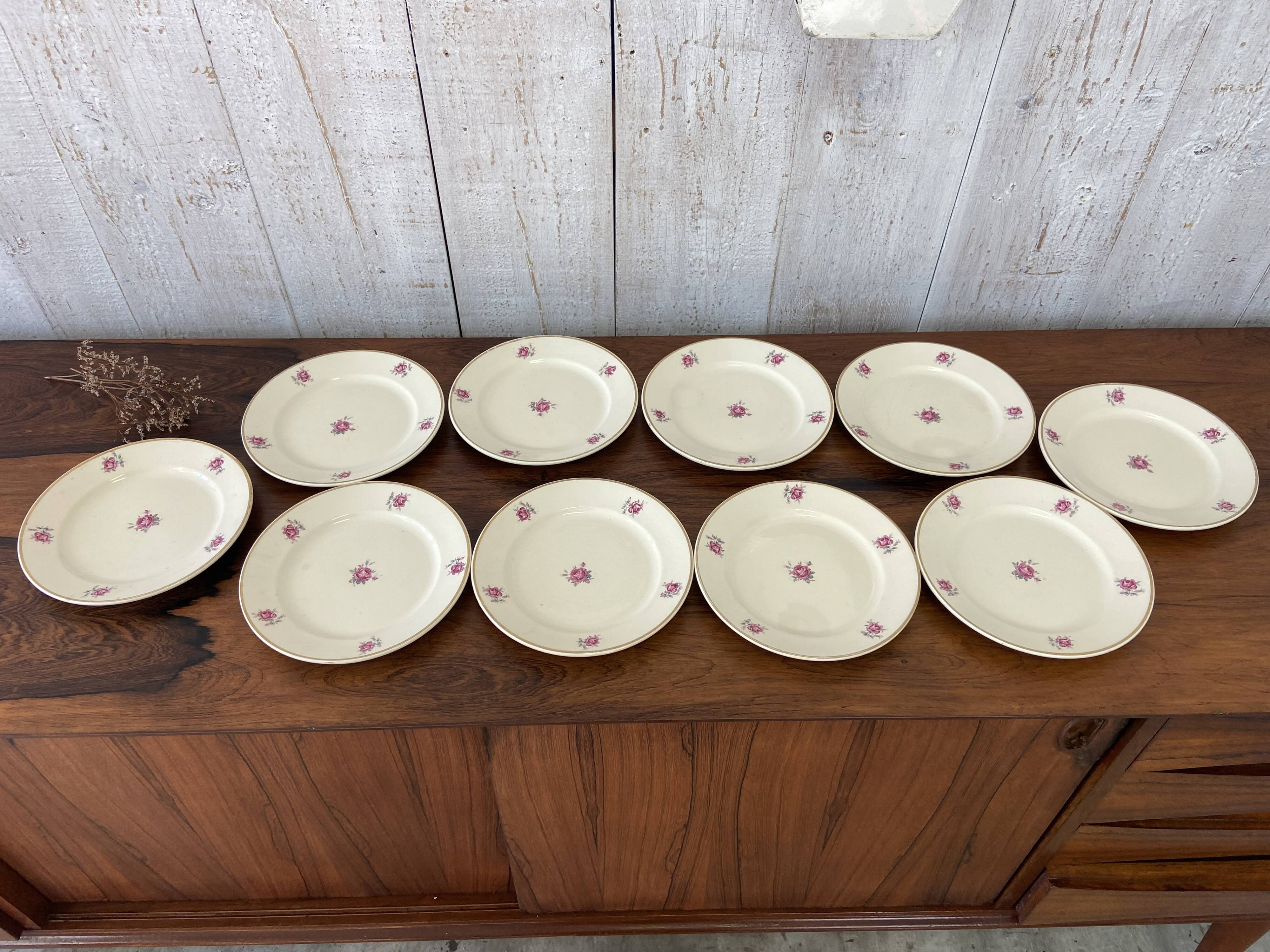 10 plates, 20cm diameter, "Rose" pattern