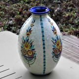 Boch La Louvière vase with a floral decoration in cracked faience