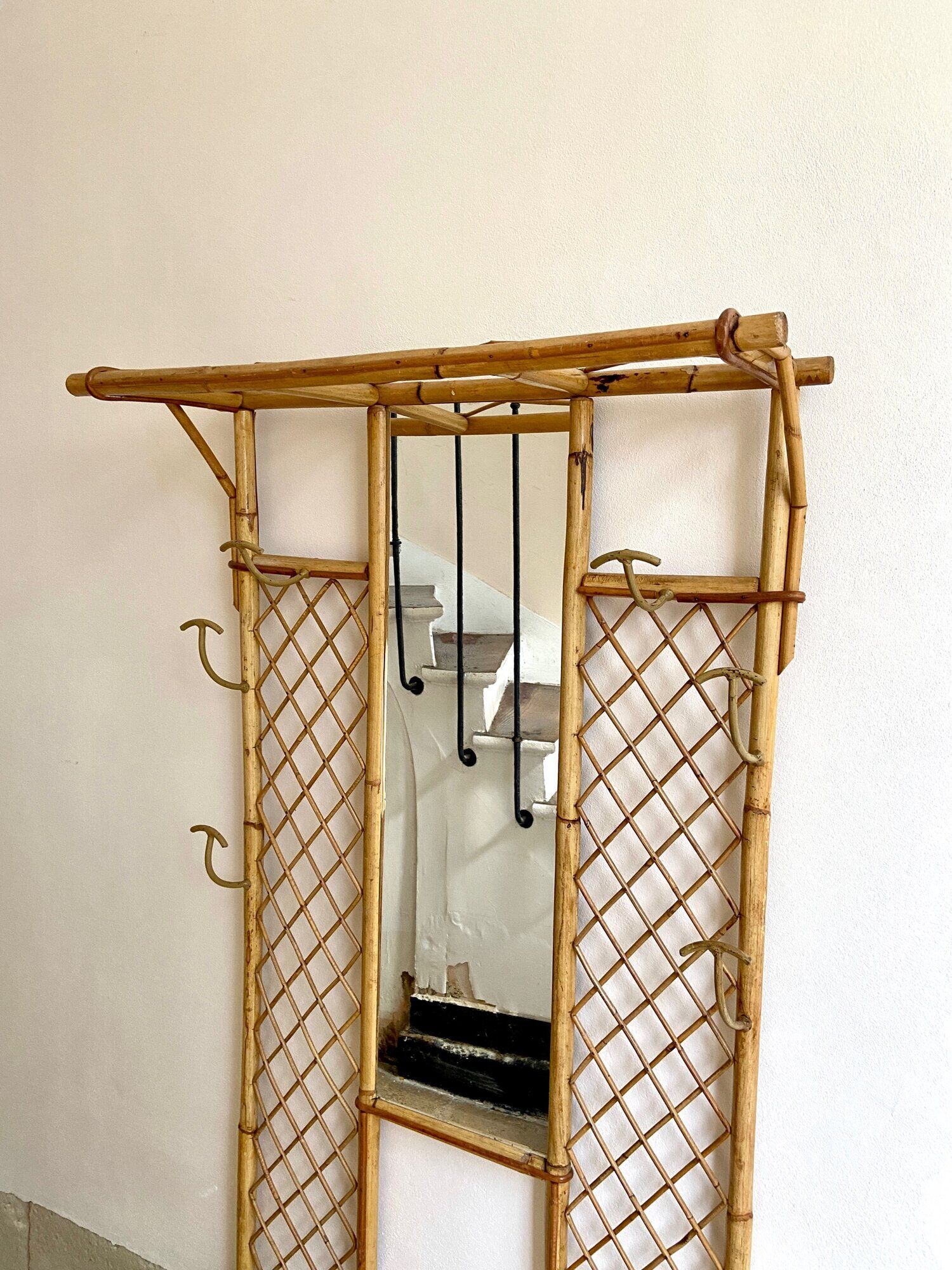 Wall-mounted coat rack with mirror and umbrella stand, 1950s-60s