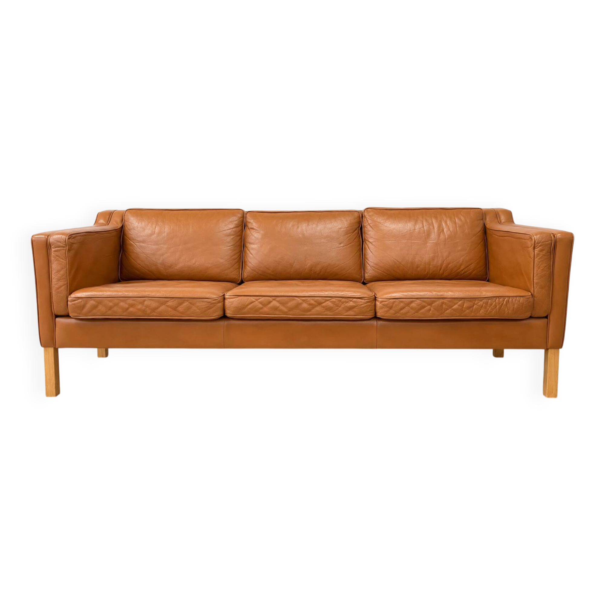 Vintage Danish mid-century 3-person Stouby sofa in cognac leather, 1960s