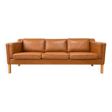 Vintage Danish mid-century 3-person Stouby sofa in cognac leather, 1960s