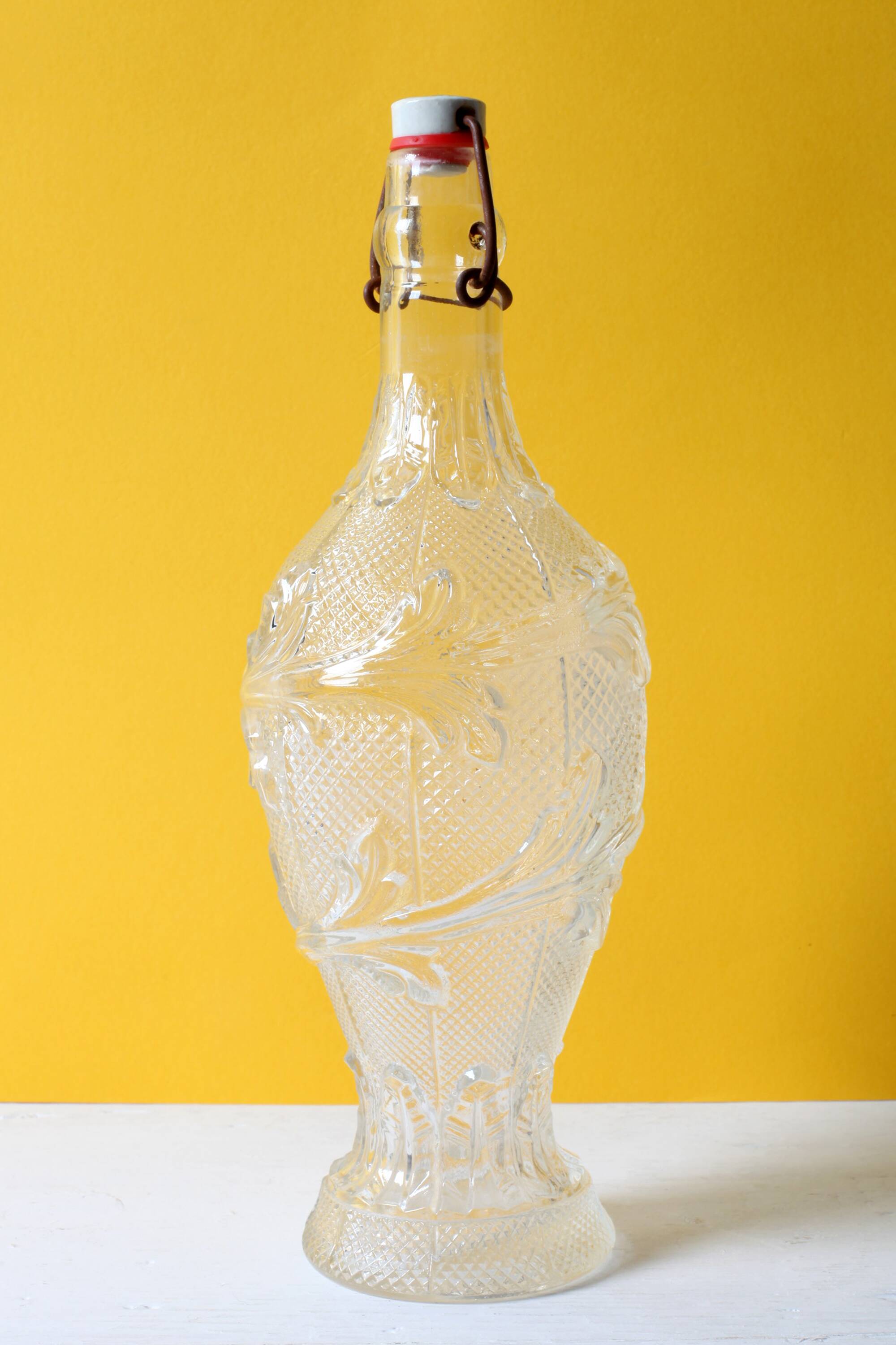 Italian Glass Bottle with Ceramic Stopper / Polveri Alberani / 1950s–1970s