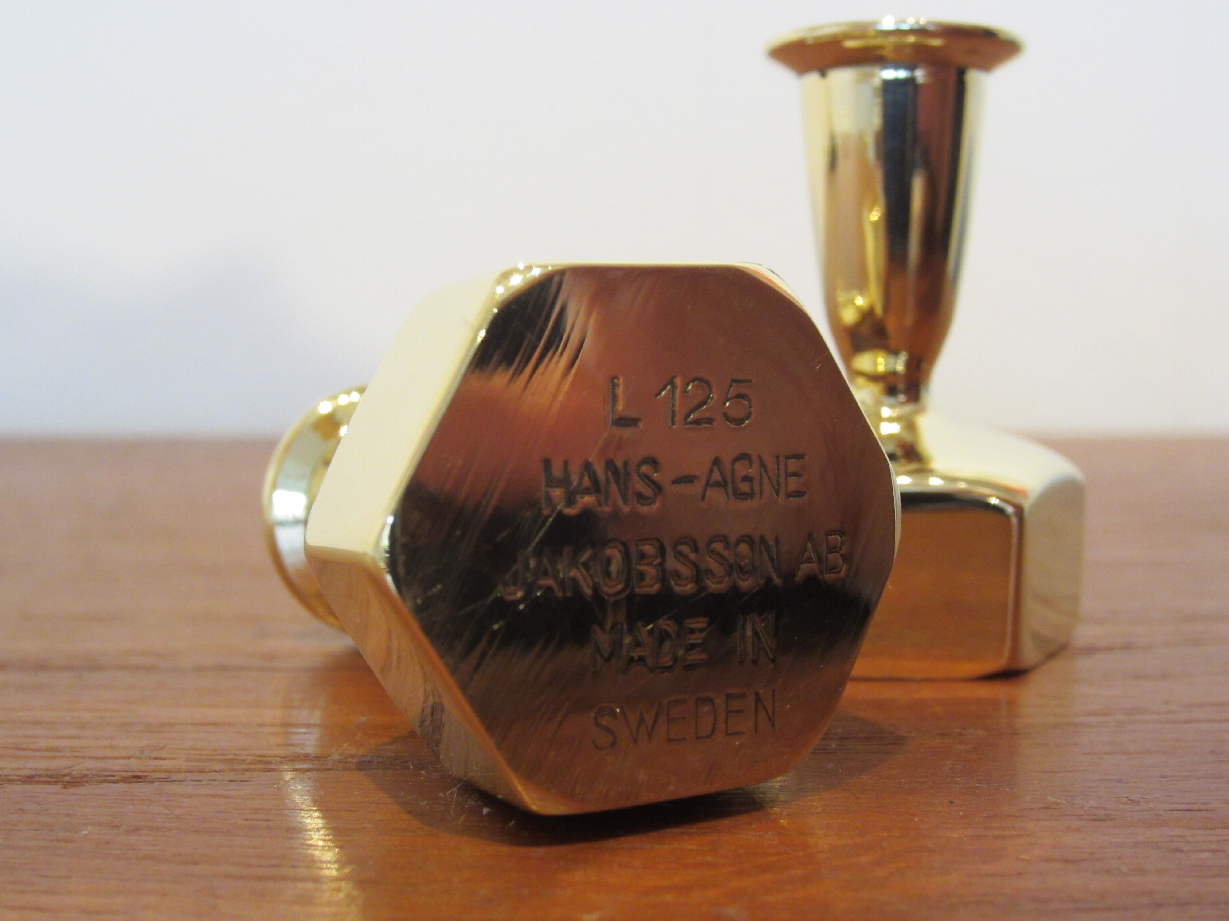 Pair of Scandinavian brass candlesticks L125 by Hans-Agne Jakobsson