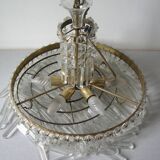 Ancien lustre luminaire 6 feux pampilles en verre de cristal 69 cm années 1970