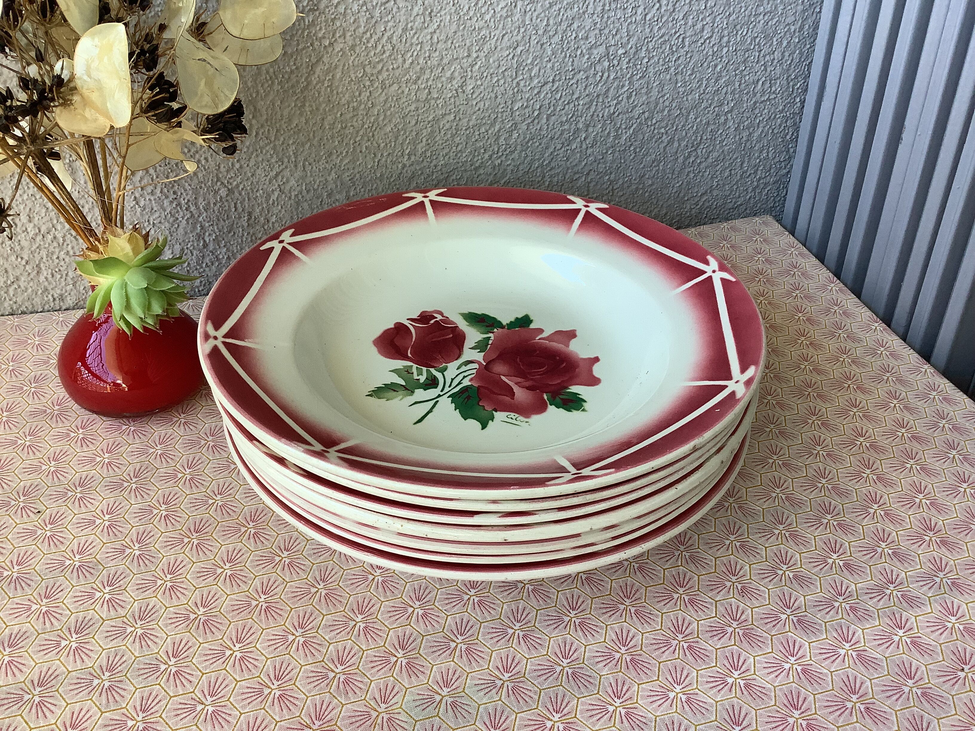 Plates Digoin Cibon Ironstone floral decoration