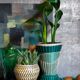 Glass vase and braided scoubidou thread 50s