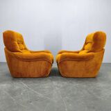 Pair of Italian Space Age Lounge Chairs, Orange Upholstery, 1970s