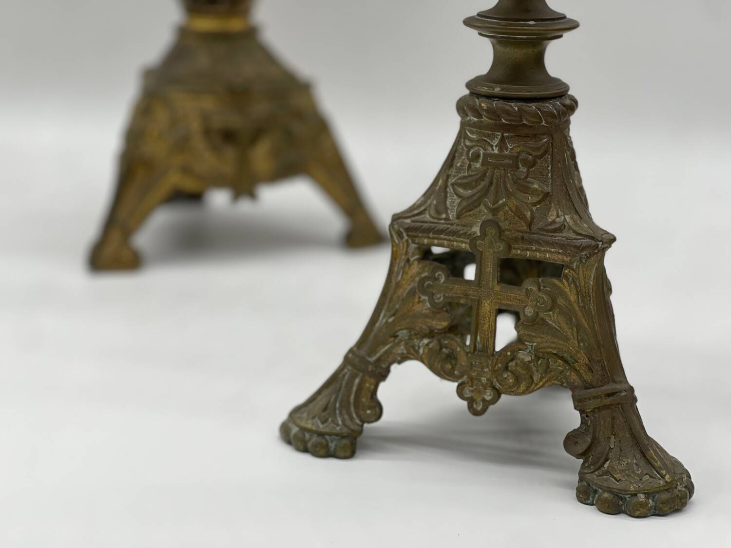 2 religious candelabra / brass candle holder 1930