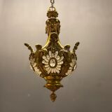 Vintage Bronze & Crystal Beaded Chandelier, 1950s