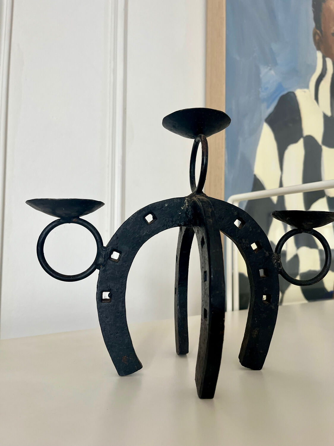 Chandelier brutaliste en fer Art populaire