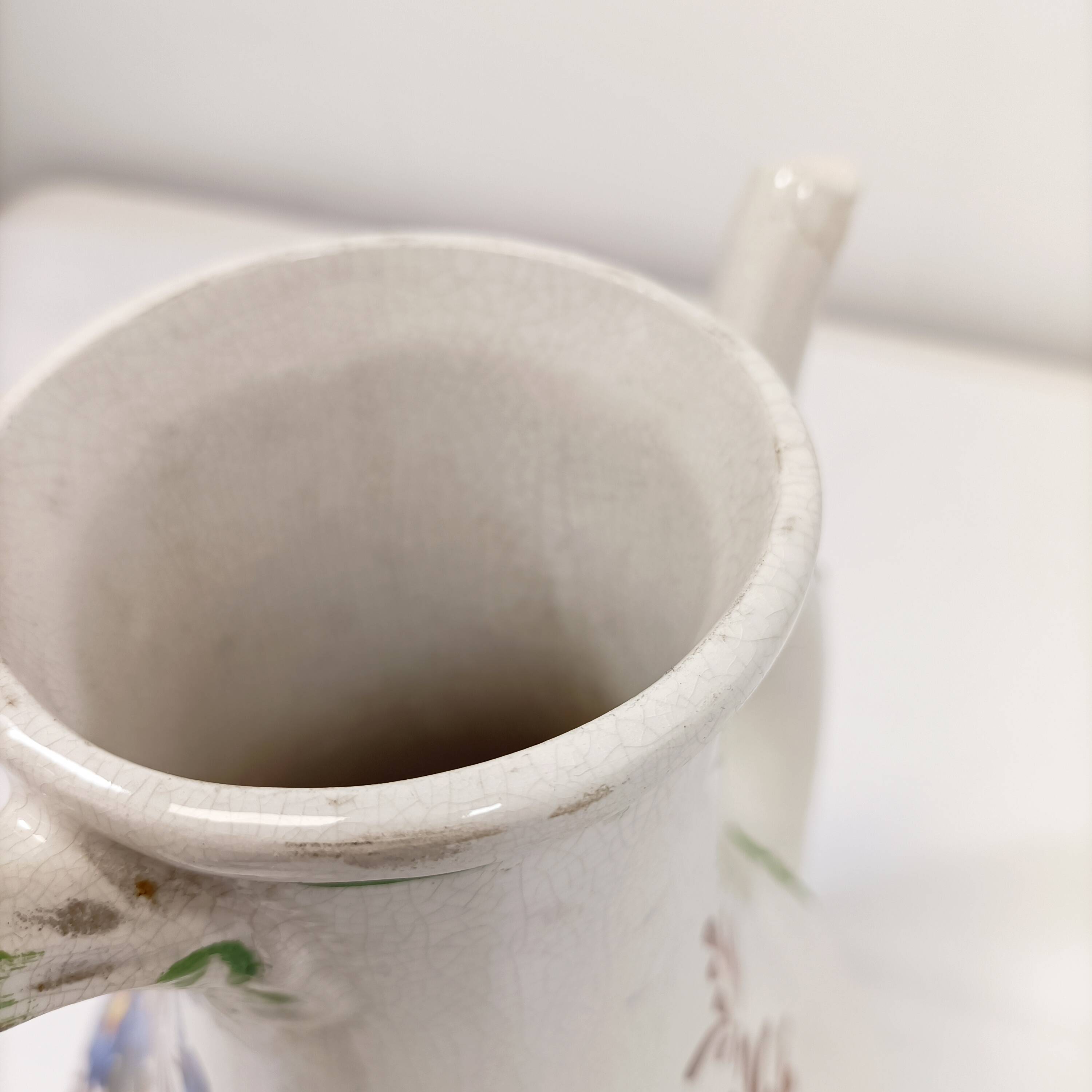 Antique Italian Bassano Vase Pitcher Carafe - Flower Pattern