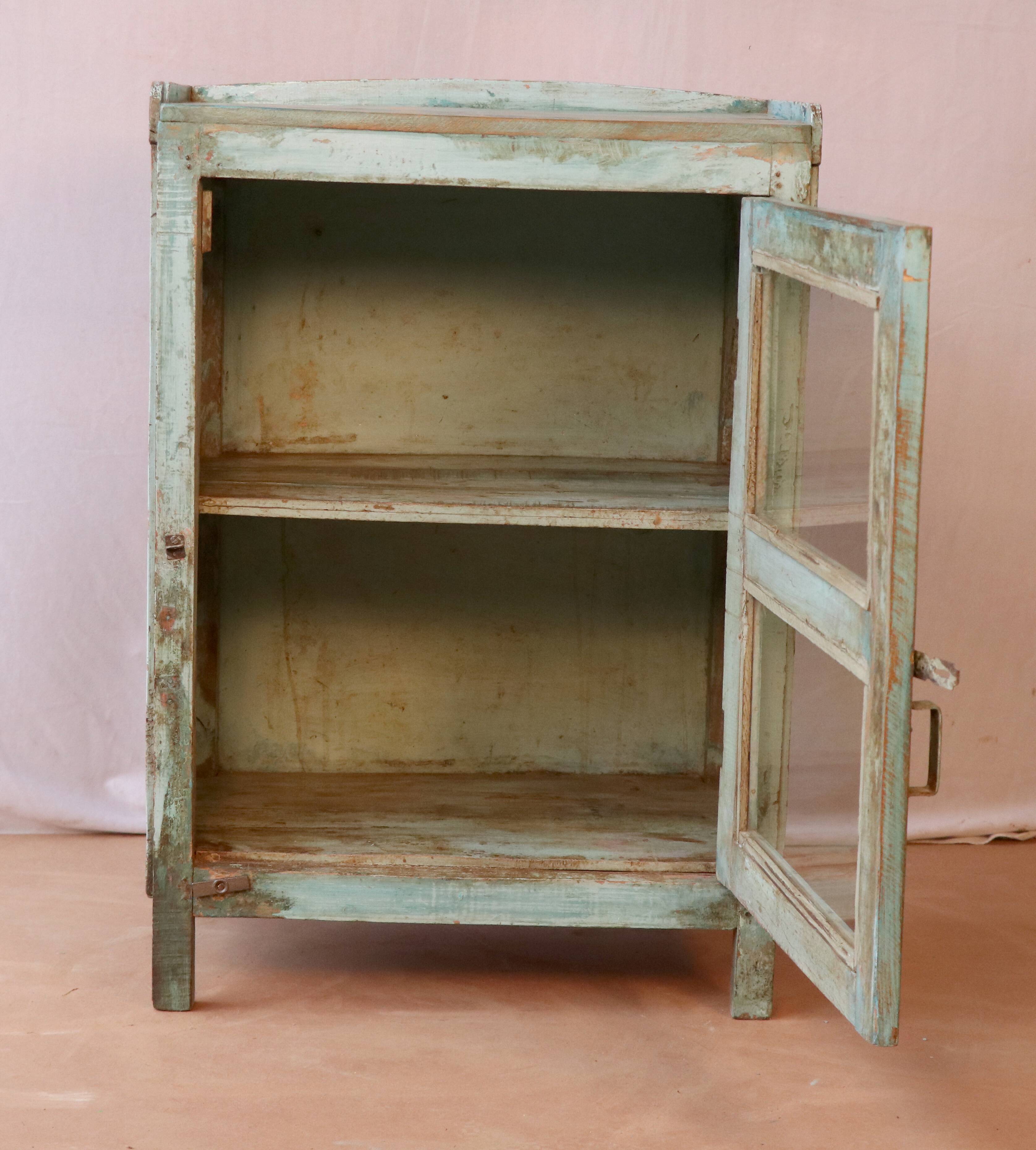 Old glazed cabinet in original blue patina Burmese teak