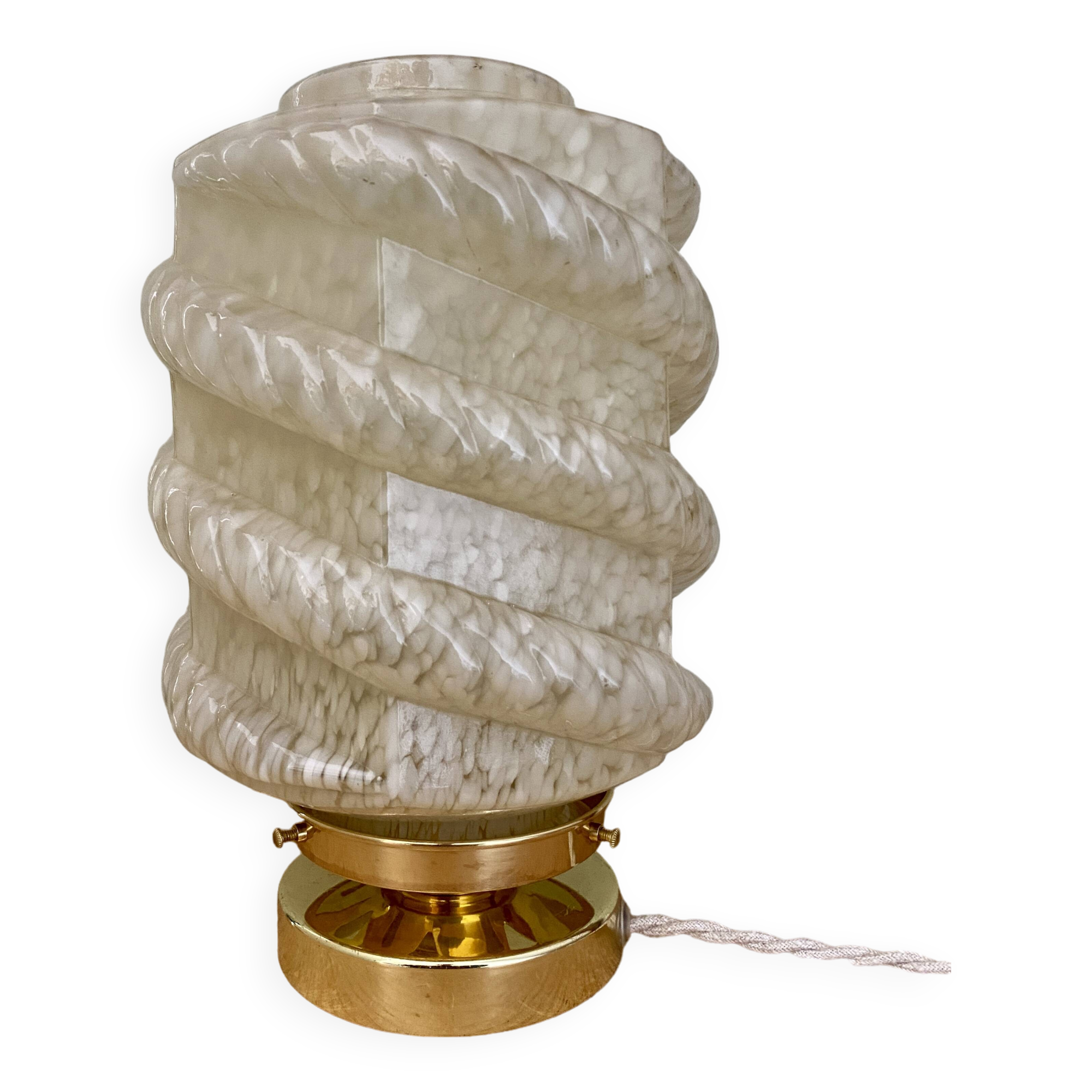 Vintage art deco globe table lamp in pale yellow Clichy glass