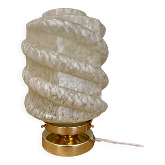 Vintage art deco globe table lamp in pale yellow Clichy glass
