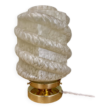 Vintage art deco globe table lamp in pale yellow Clichy glass