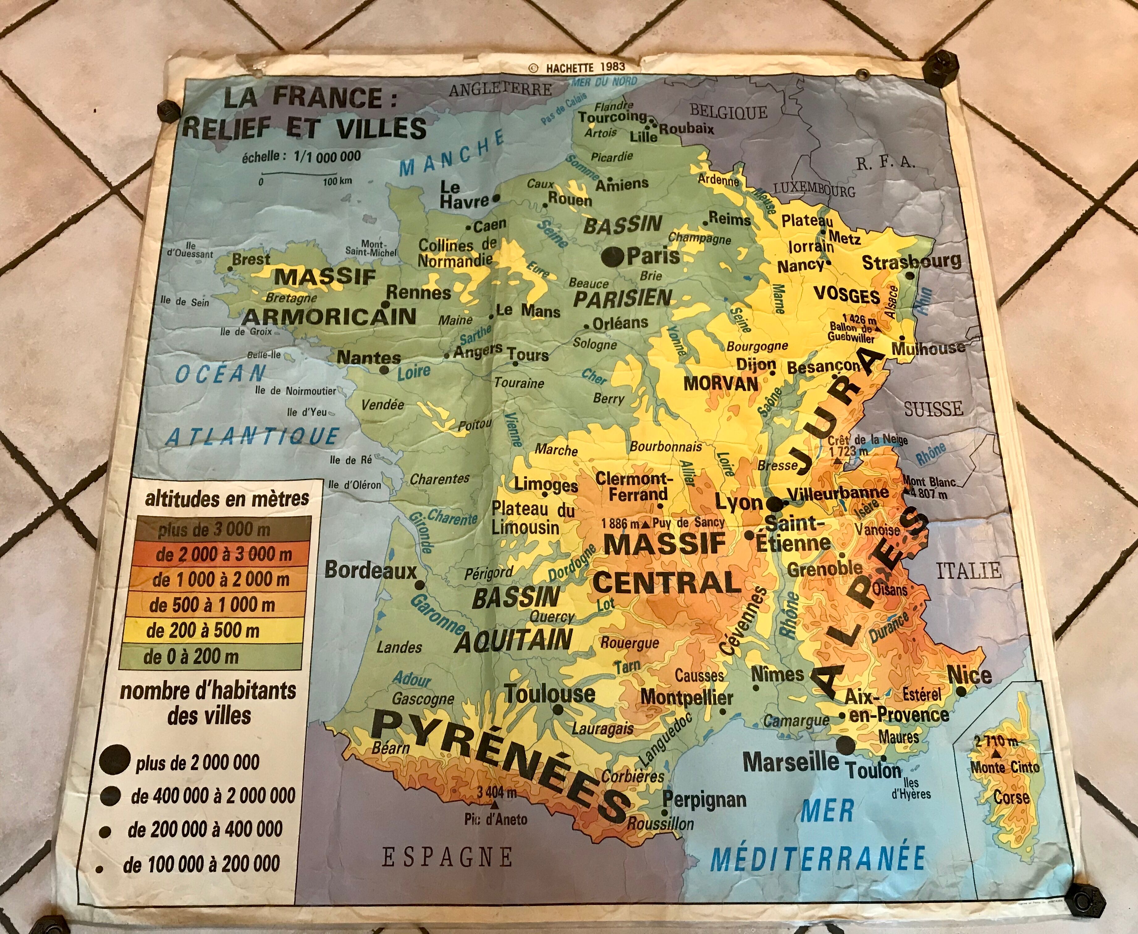 School map of france agriculture & livestock and administrative france 50s-60s