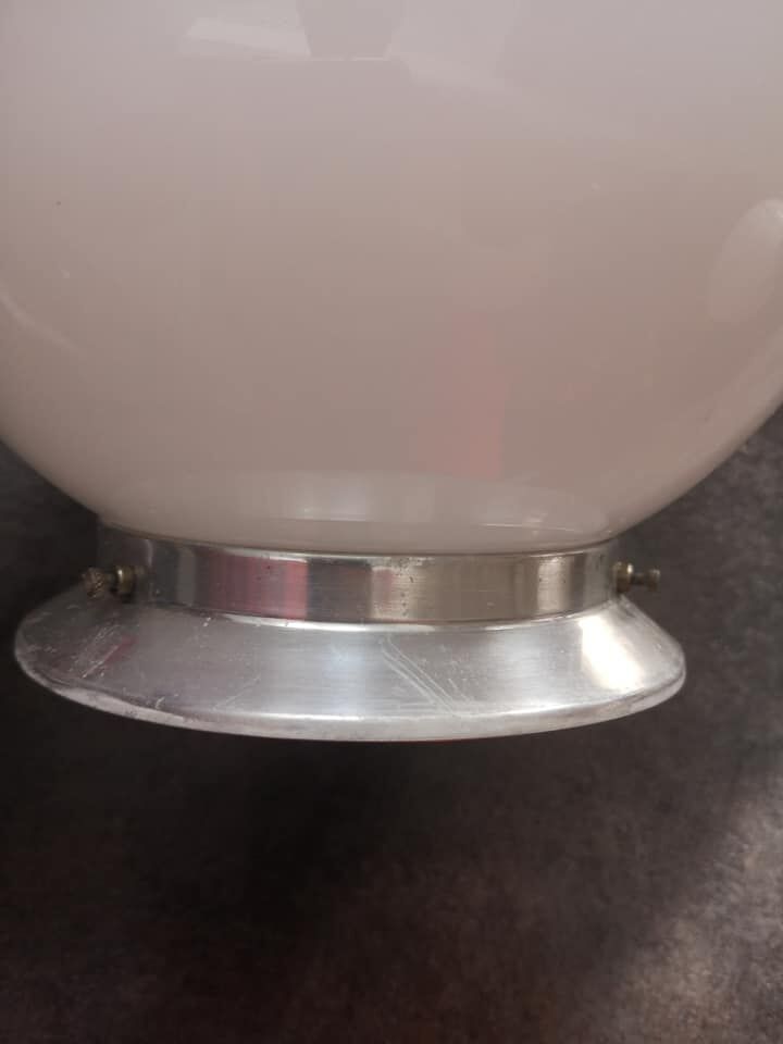 Old ceiling lamp opaline globe white metal base Art Deco 1930 ø 20 cm