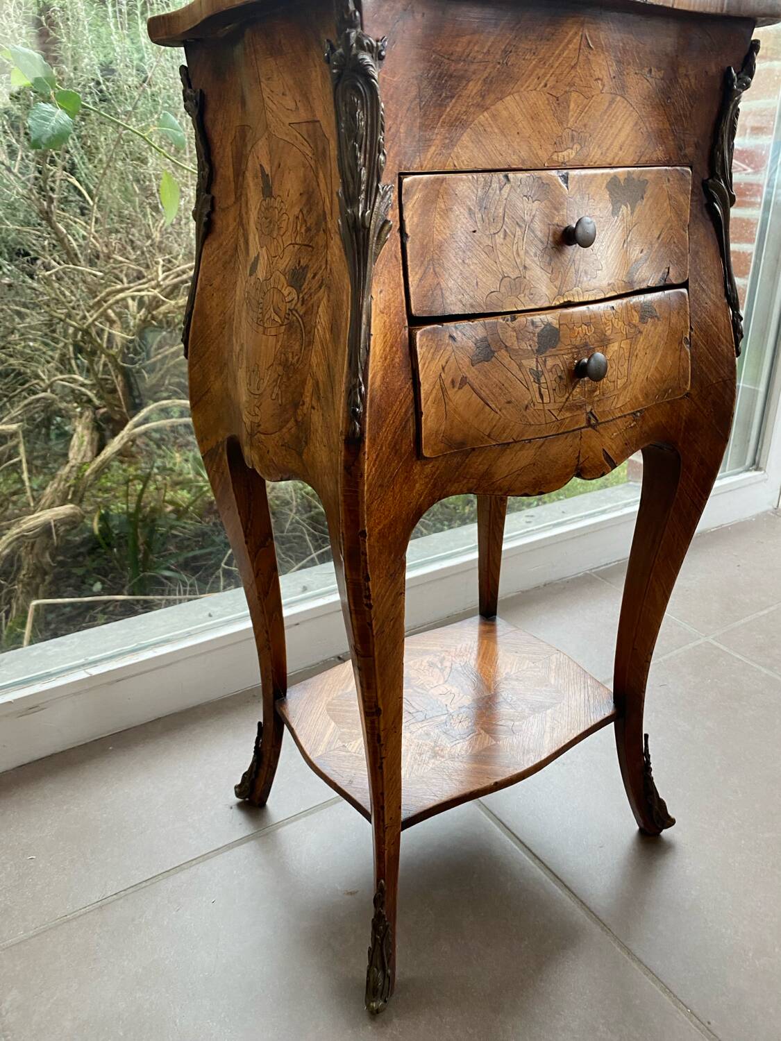 Louis XV inlaid curved bedside table