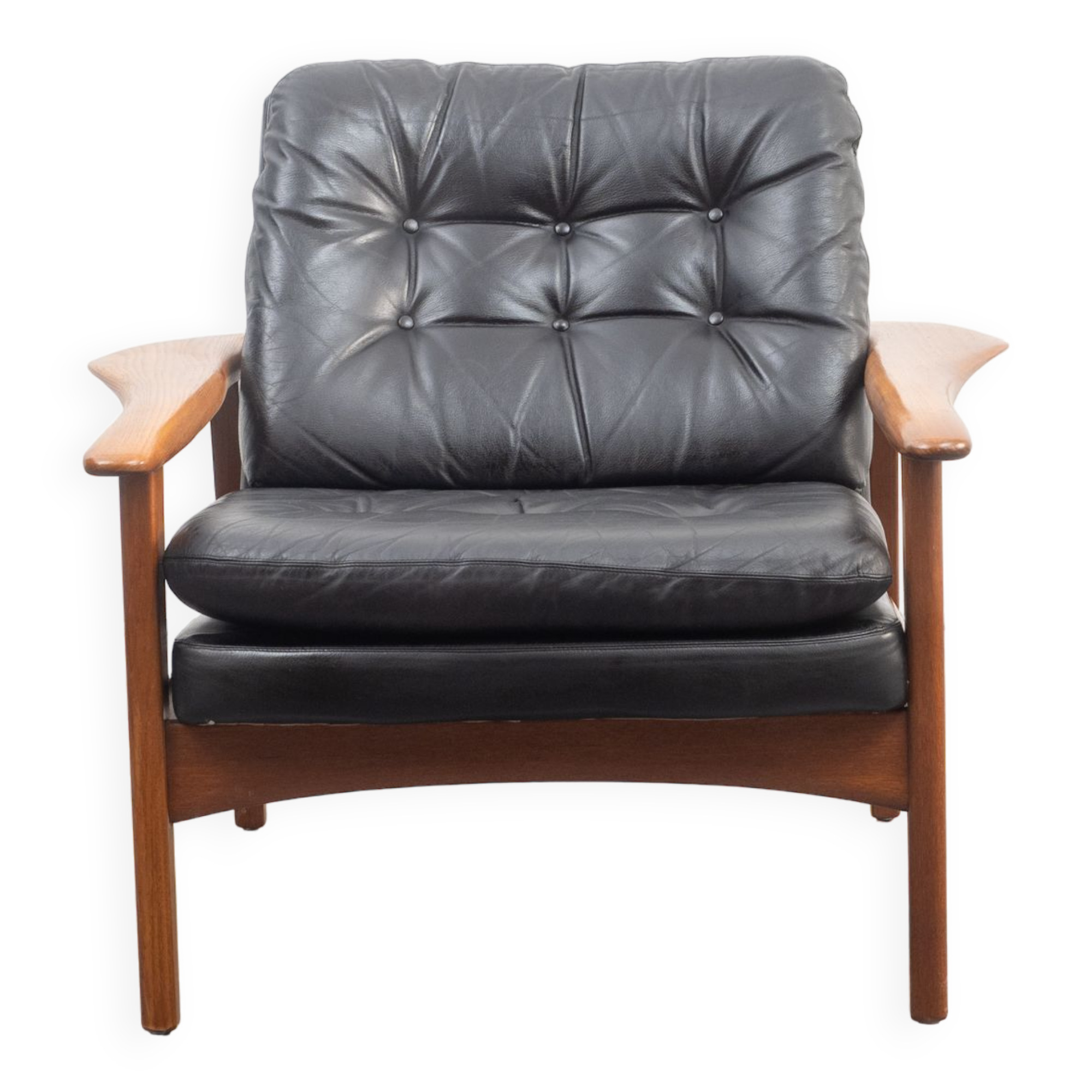 Fauteuil en teck et cuir, vintage, style scandinave